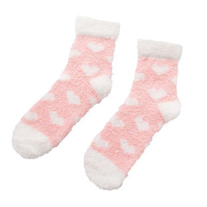 Heart Flanged Flat Women's Socks Rolled Edge Crew Cute Lovely Women's Sleeping Socks Fluffy Bed Sock for Women