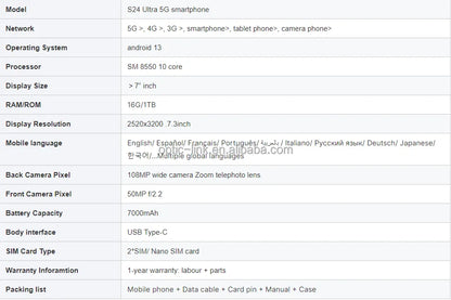 Recomendo vivamente o smartphone Galaxy S24 Ultra com 16 GB de RAM e 1 TB de armazenamento, ecrã de 7,3 polegadas, desbloqueado, com S-Pen, 4G, Wi-Fi e sistema Android (S23/S24).