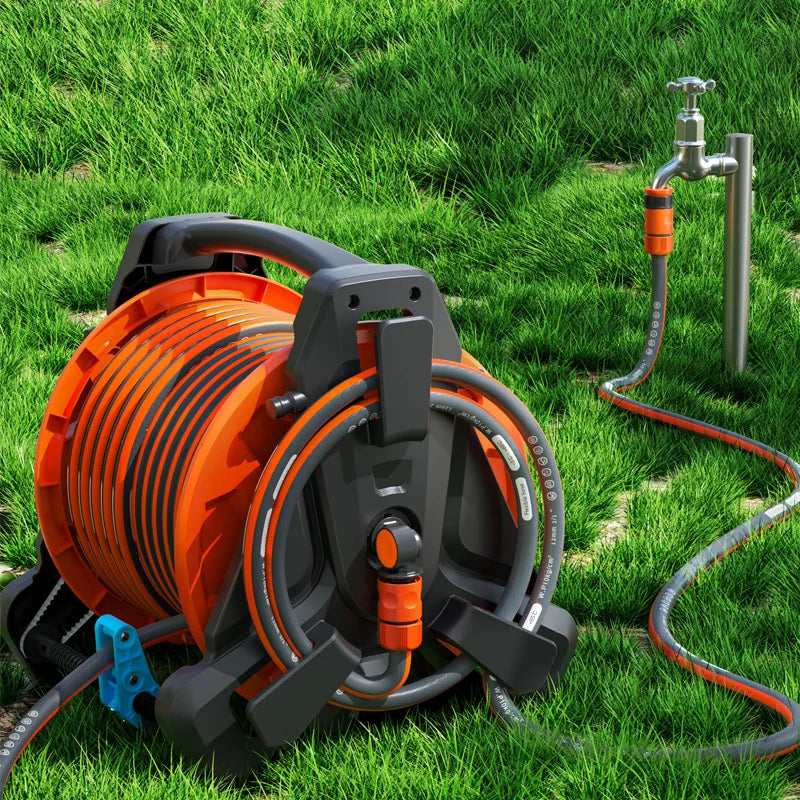 Equipamento de lavagem de automóveis e jardins de alta qualidade e grande procura: Enrolador de mangueira de jardim retrátil portátil com suporte para mangueira.