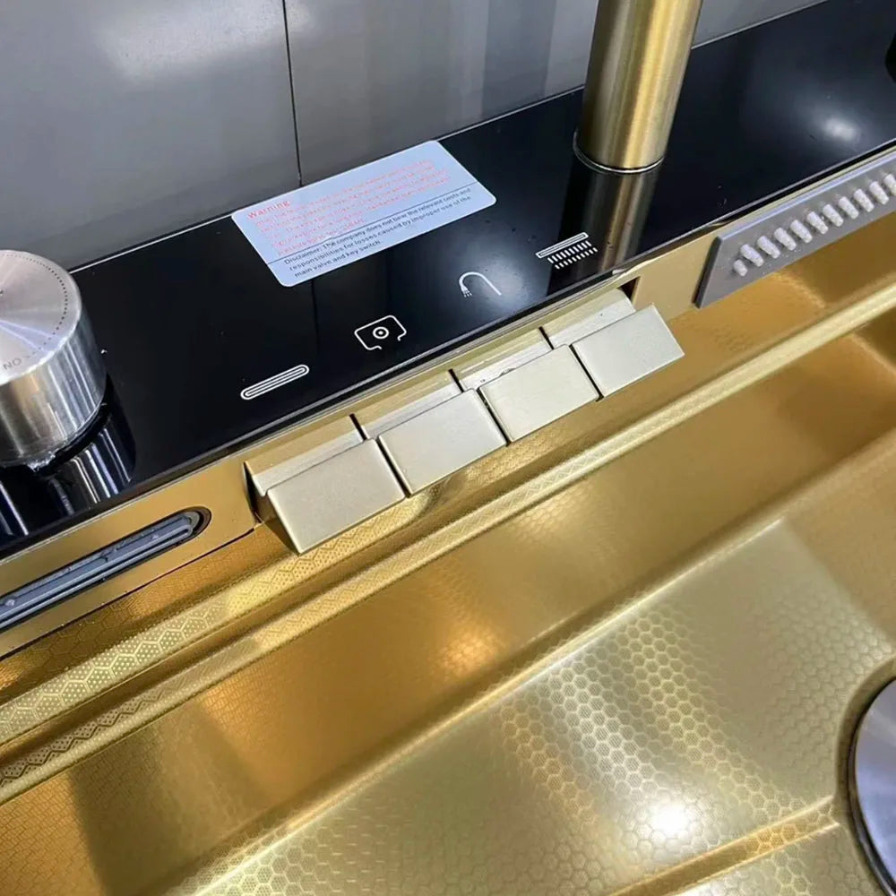 Gold SUS Smart Kitchen Sink Nano Stainless Steel Hand Made Kitchen Sink Waterfall Kitchen Sink With Digital Display