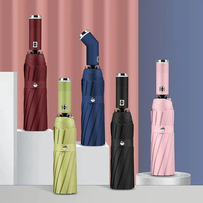 Hot Sale Multi-Color Foldable Automatic Umbrella with Built-in LED Light Handle for Outdoor Activities