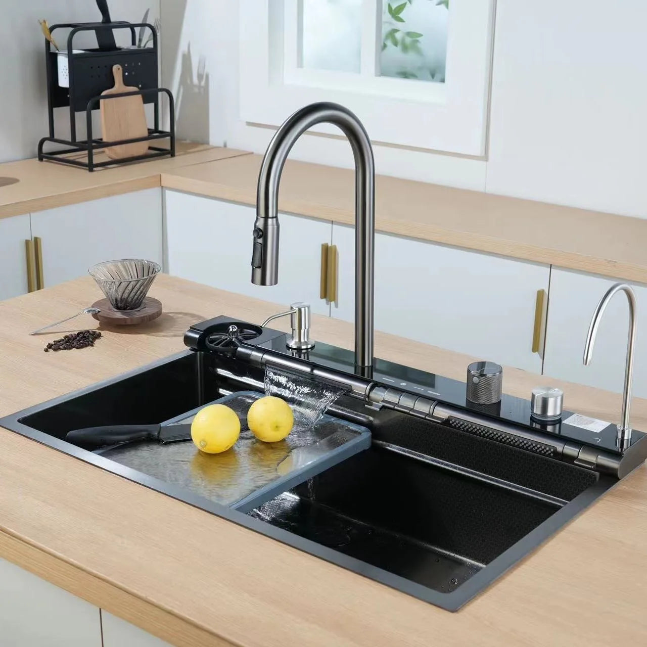 Rectangular Single Large Stainless Steel Sink Faucet Thickened Nano Honeycomb Digital Waterfall Design for Counter Kitchen Use