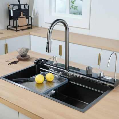 Rectangular Single Large Stainless Steel Sink Faucet Thickened Nano Honeycomb Digital Waterfall Design for Counter Kitchen Use