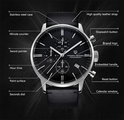 PAGANI DESIGN 2025 New Luxury Fashion Sapphire Japan VK67 Mens Watches Quartz Pointer Chronograph Waterproof Wrist Accessories