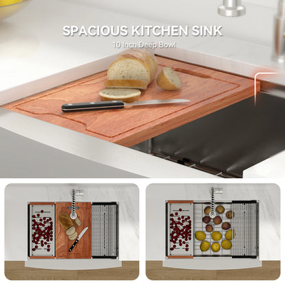 16 Gauge 33-Inch  Brushed Stainless Steel Apron-Front Farmhouse Kitchen Sink with Workstation for Kitchens