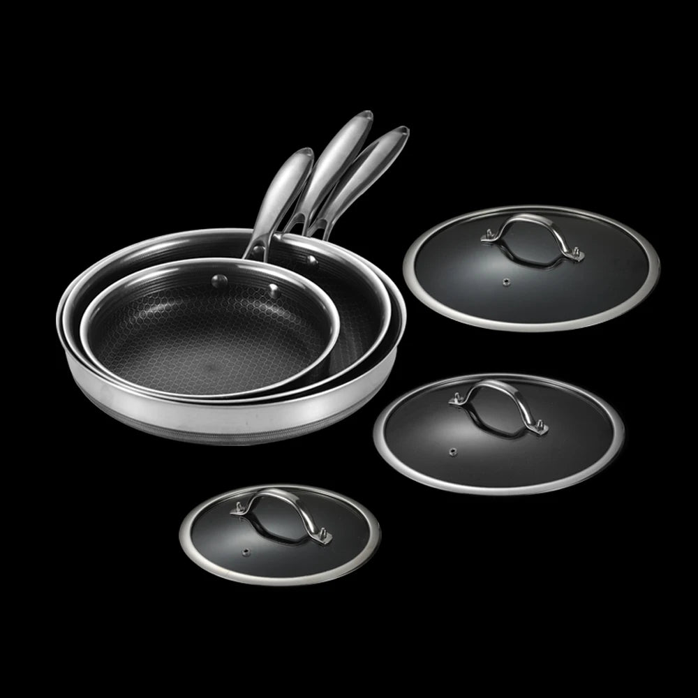 Hybrid Nonstick 6-Piece Fry Pan Set with Tempered Glass Lids Stay-Cool Handles Dishwasher and Oven Safe Induction Ready