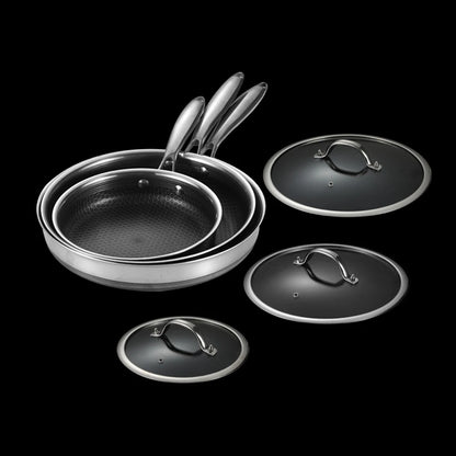 Hybrid Nonstick 6-Piece Fry Pan Set with Tempered Glass Lids Stay-Cool Handles Dishwasher and Oven Safe Induction Ready