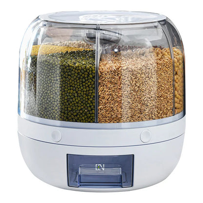 Dispensador de arroz HOT para cozinha, à prova de humidade, com 6 compartimentos giratórios para armazenamento de grãos e cereais.