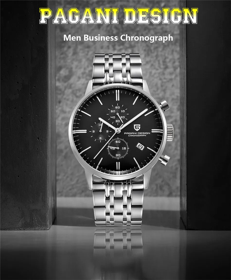 PAGANI DESIGN 2025 New Luxury Fashion Sapphire Japan VK67 Mens Watches Quartz Pointer Chronograph Waterproof Wrist Accessories