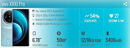 Vivo X100 Pro 5G: Telemóvel com 16GB de RAM + 1TB de TB, Bateria 5G, Carregamento de 100W, Ecrã Octa-Core de 6,78 polegadas, Câmara com Modo Beleza, CDMA LTE.