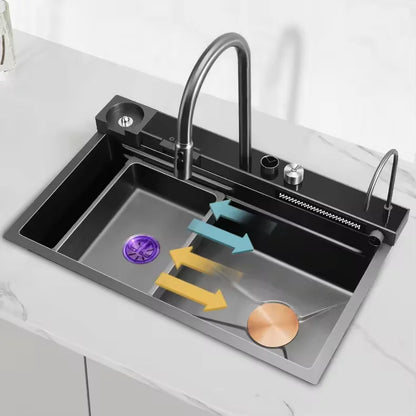 Hot Selling Sink Single Bowl Stainless Steel Handmade Kitchen With Waterfall Faucet Base Multifunctional Sink