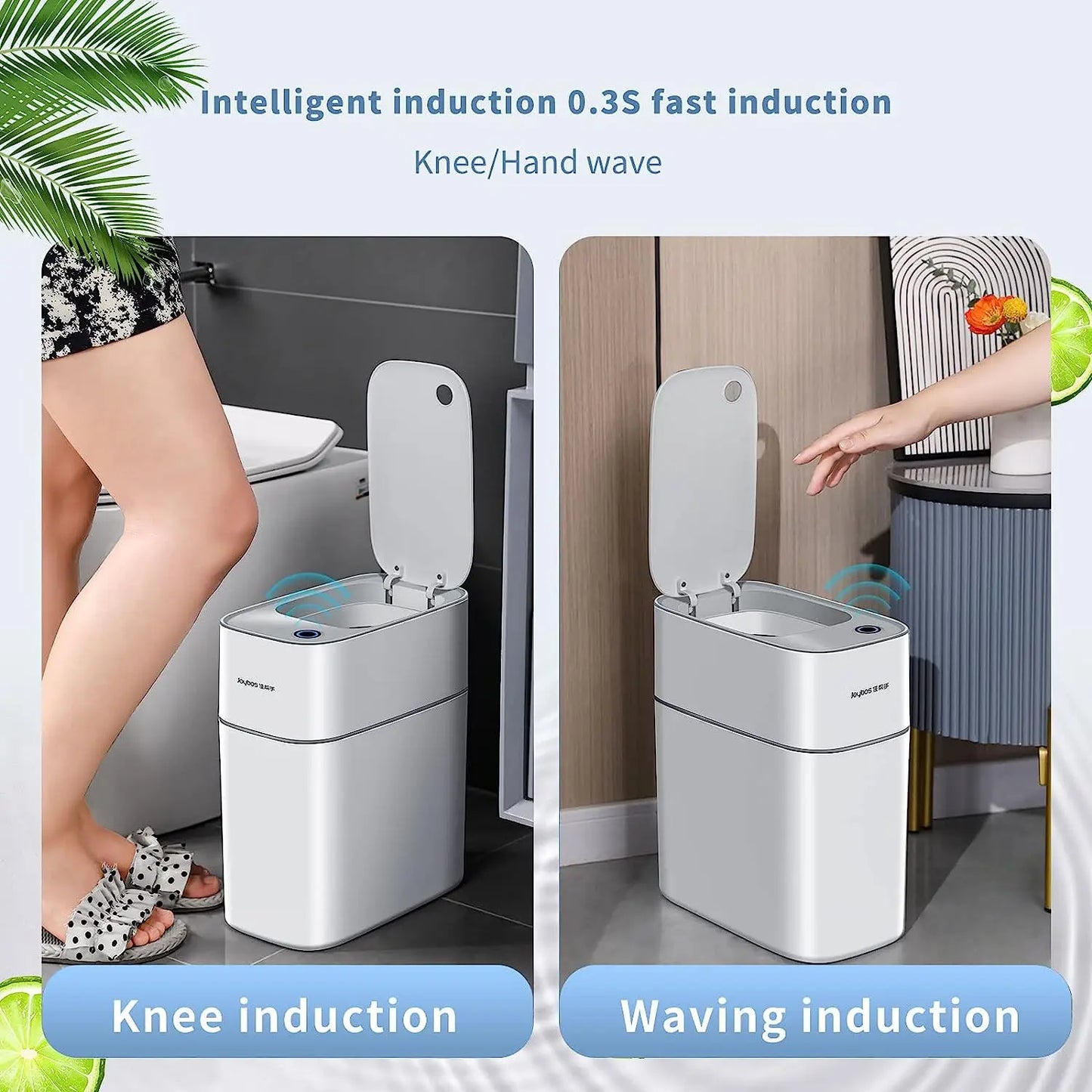 Caixote do lixo inteligente Joybos com sensor de indução, popular caixote do lixo retangular em ABS para uso interior/exterior/quarto/casa de banho, design moderno.