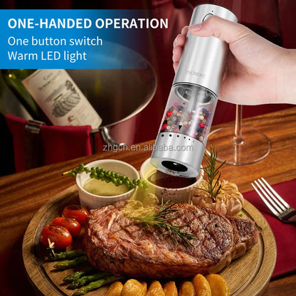 LED Light Charging Base Electric Salt and Pepper Mills Adjustable Coarseness with Variable Grinding Speed
