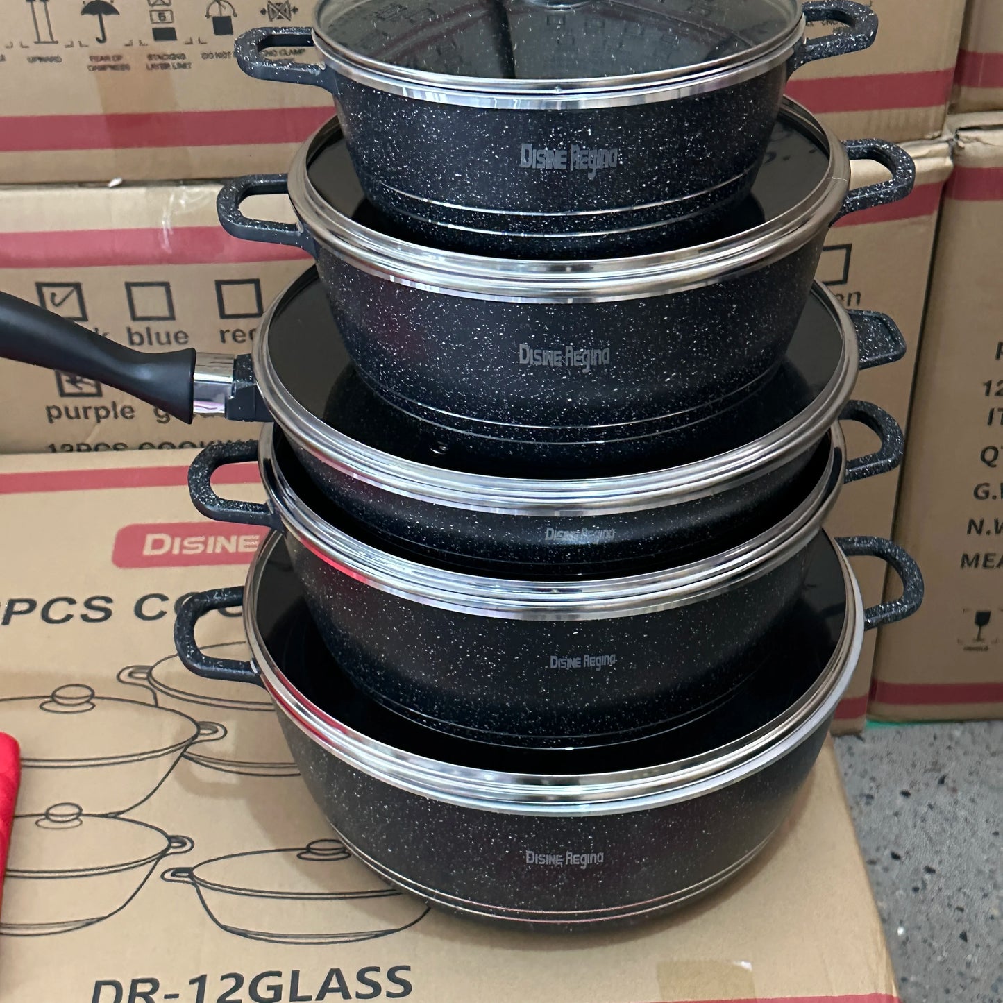 Hot Sale 12pcs Die Casting Aluminum Nonstick Cookware Set Marble Coating Casserole Cooking Pots Kitchen Home Use Custom Logo