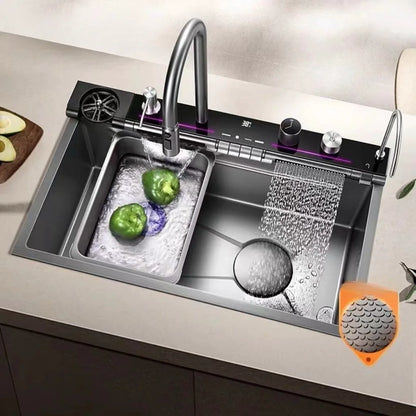 Rectangular Single Large Stainless Steel Sink Faucet Thickened Nano Honeycomb Digital Waterfall Design for Counter Kitchen Use