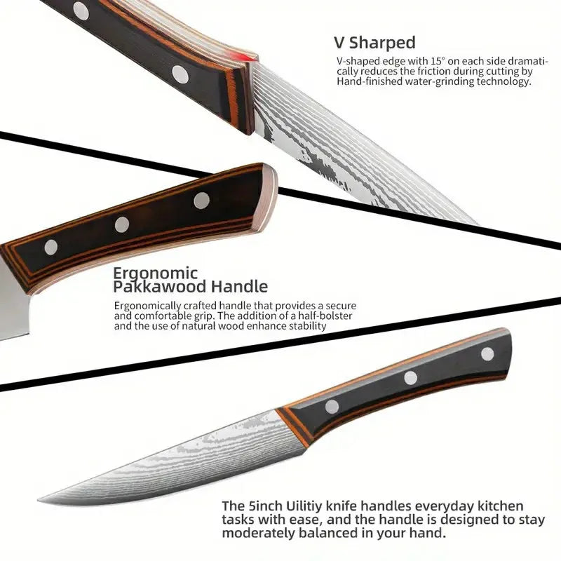 Manufactory Company's Custom 4-Piece Fruit Carving Knife Set Non-Stick Metal Pattern Blade Kitchen SS3CR13 Slicer Knives