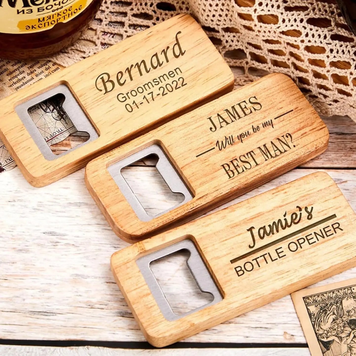 US Free Shipping Pack of 50 Wood Laser Engraving Blanks Bulk Rustic Wooden Beer Bottle Opener