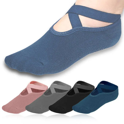 Yoga Socks for Women Non-Slip Grips & Straps Clasped Pilates Socks for Ballet Pilates Barre Dance