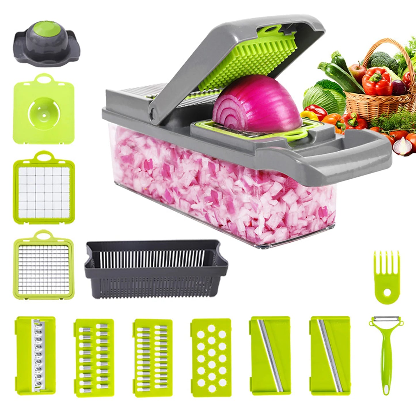 Factory Wholesale Kitchen Accessories 14 in 1 Food Cutter Veggie Onion Chopper Mandoline Slicer Multifunctional Vegetable Cutter