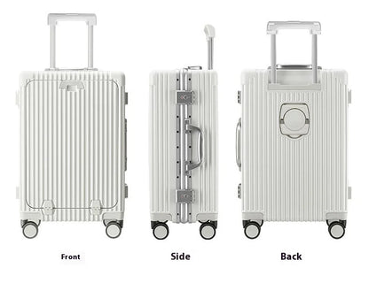 2024 New Design Front Open Carry on  Luggage Lightweight Hard Side Suitcase Travel Luggage With USB Charger and Cup Holder