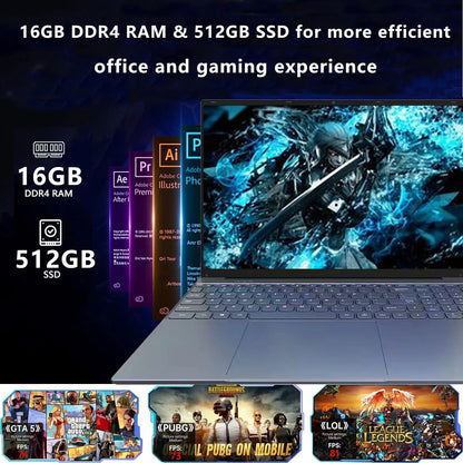 15.6 Inch Laptop Supplier Fingerprint 2K 1920*1200 Resolution 8GB RAM 256GB M.2 SSD Ordinateurteur Portable Laptop I7 Core