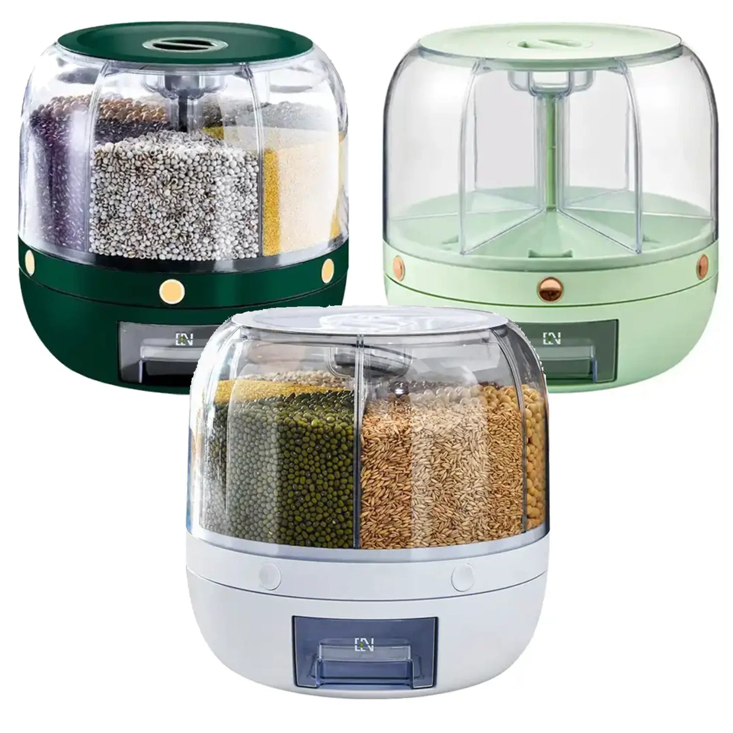 Dispensador de arroz HOT para cozinha, à prova de humidade, com 6 compartimentos giratórios para armazenamento de grãos e cereais.