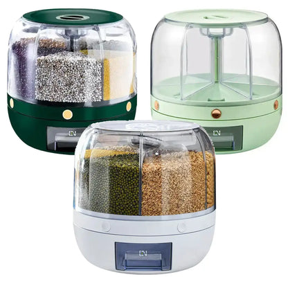 Dispensador de arroz HOT para cozinha, à prova de humidade, com 6 compartimentos giratórios para armazenamento de grãos e cereais.