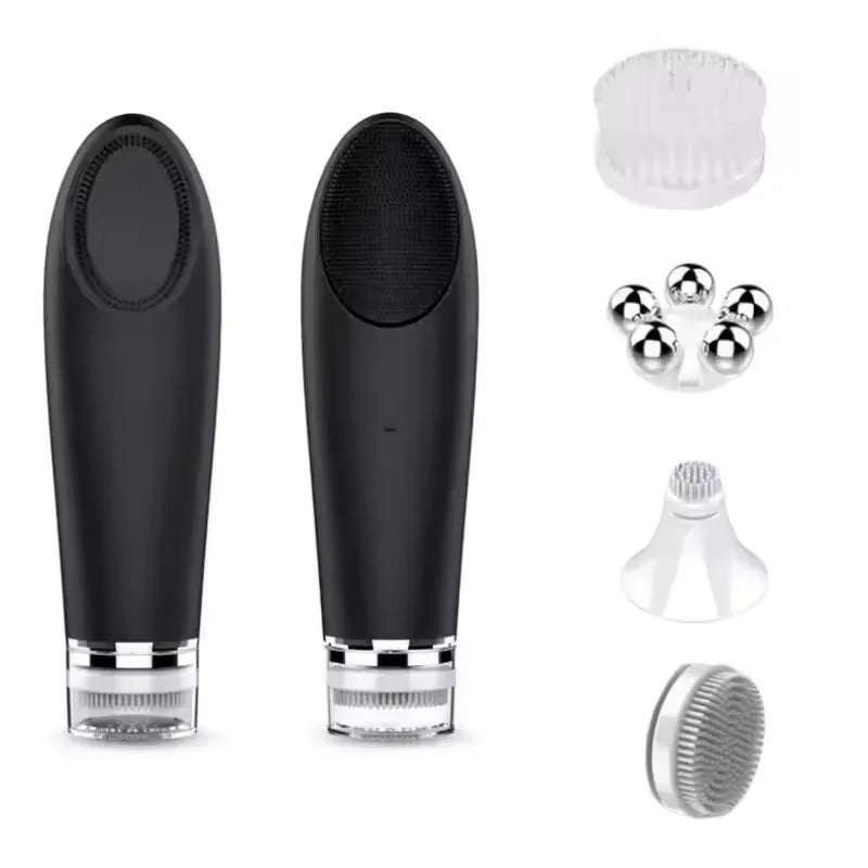 4-in-1 Waterproof Soft Silicone Electric Facial Cleansing Brush Multifunctional Face and Nose Cleaning Makeup Cleaner