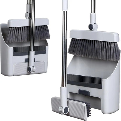 3 in 1 Broom with Dustpan Combo Set  with Dust Pan Adjustable Long Handle Broom and Dustpan Set for Sweeping Gray