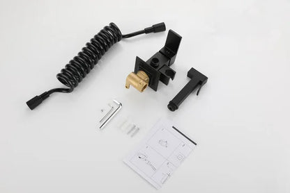 Matte Black Brass Handheld Sprayer Bidet  Shattaf Full Set Cold and Hot Mixer Faucet