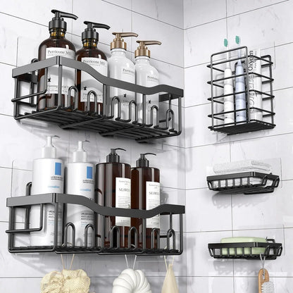 Metal Adhesive Shower Organizer Shelves for Bathroom&Kitchen,No Drilling Large Capacity Rustproof Bathroom Organizer