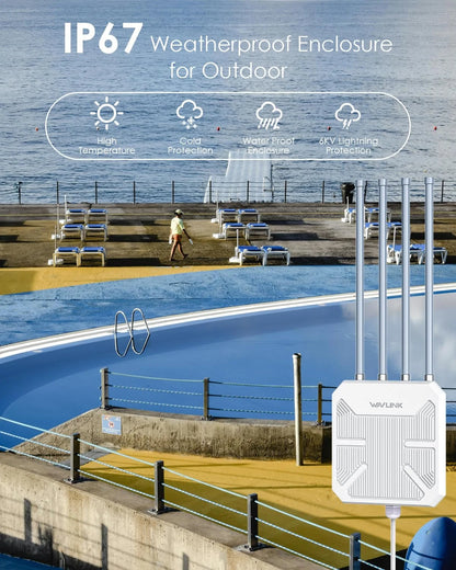 WAVLINK WL-WN573HX3 AX3000 WiFi 6 Outdoor Wireless Repeater Long Range Dual Band/PoE/IP67 Firewall Function for Starlink Farms
