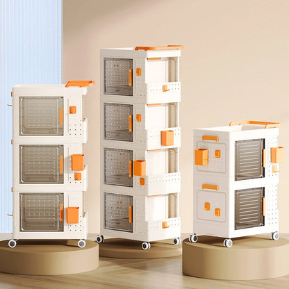 Caixa dobrável em plástico para uso doméstico, carrinho organizador para livros, brinquedos e produtos de limpeza de casas de banho. Organizador móvel e giratório. Formato retangular.