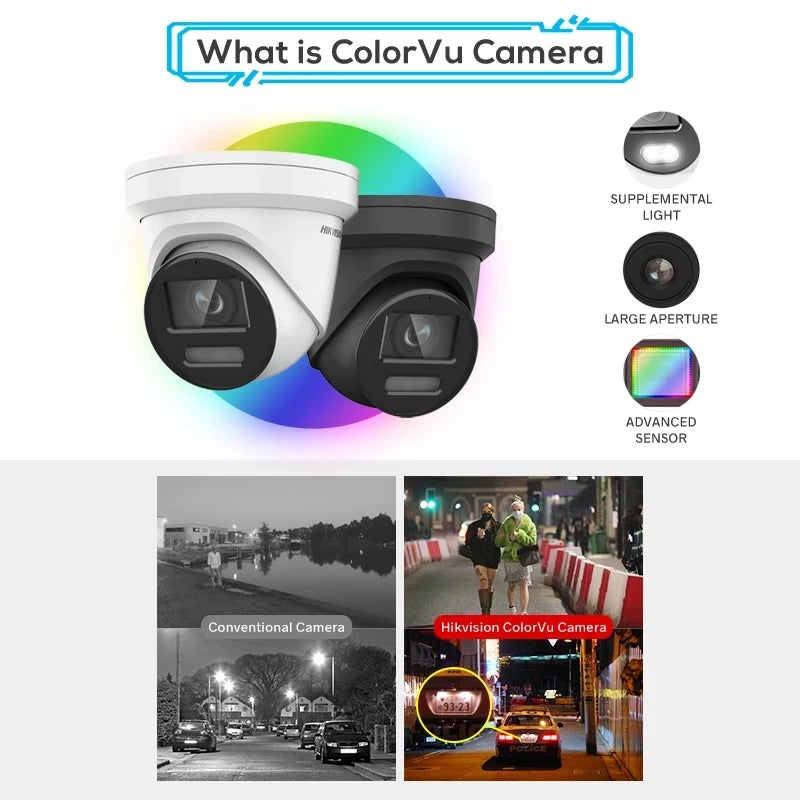 Hik Original Stock DS-2CD2387G2-LU 8MP 4K Full Color POE IP67 Built-in Mic ColorVu Turret Network CCTV Night Version NVR Cloud