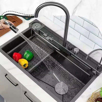 Hot Selling Sink Single Bowl Stainless Steel Handmade Kitchen With Waterfall Faucet Base Multifunctional Sink
