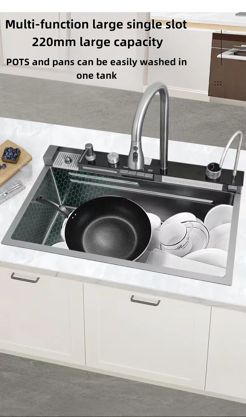 Hot Sale Anti-Scratch Multi Function Kitchen Sink Digital Double Waterfall Workstation Stainless Steel Handmade Kitchen Sink