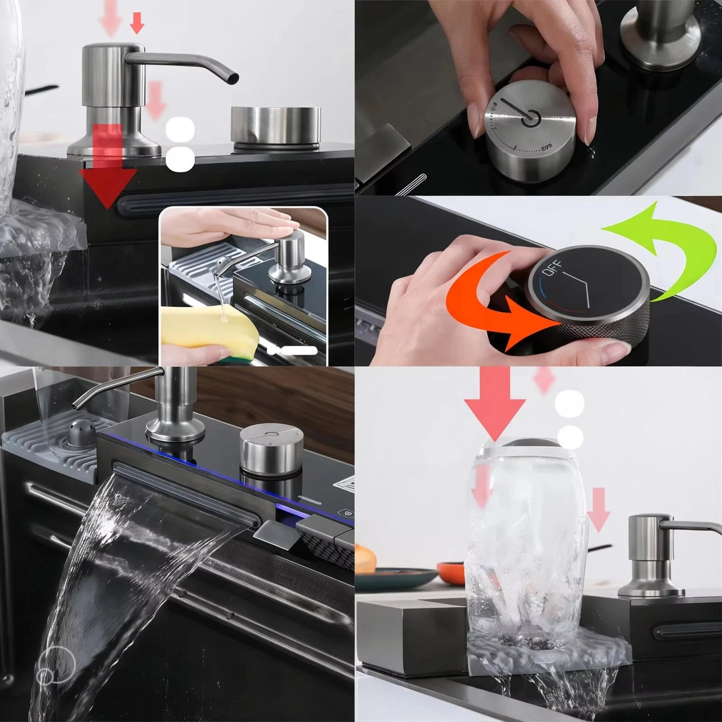 High Quality Modern Smart Multifunction Stainless Steel 304 Waterfall Sink Handmade Undermount Kitchen Counter Installation