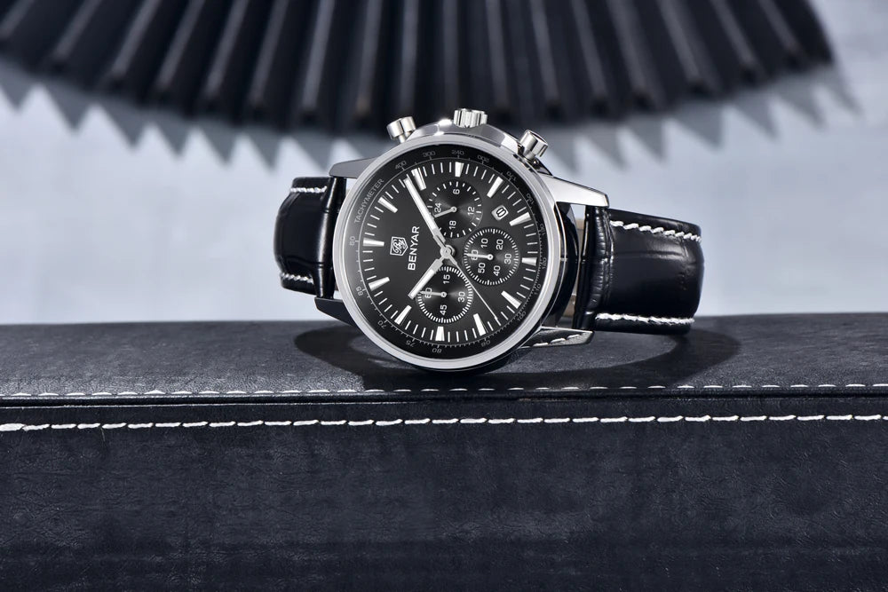 2025 New BENYAR Men's Watches Top Luxury Quartz Wristwatches Chronograph Watch For Man Waterproof Leather Sports Men Gift Clock