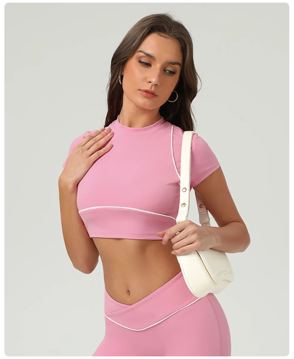 Yoga Top Sport T Shirts Women Fitness Clothes Workout Short-sleeved Crop Top Gym Running Active Wear Push Up Sport Top
