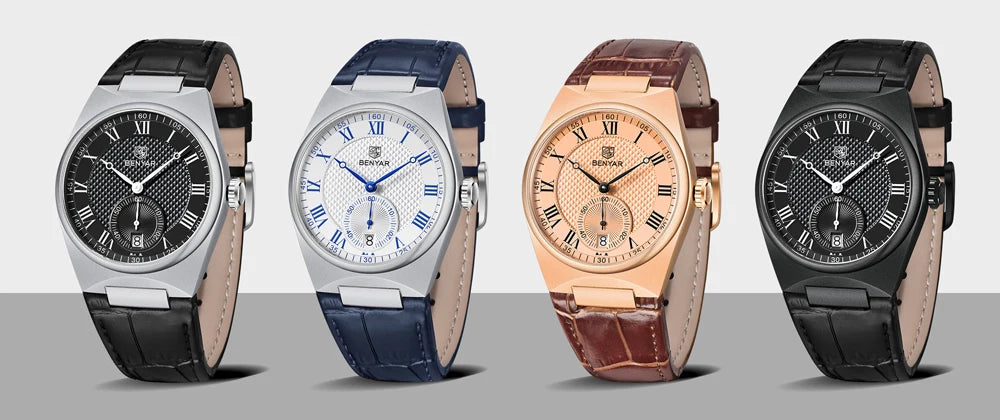 BENYAR Men's Watches Retro Dial Quartz Watch For Men Luxury 40MM Military Leather Original Watches Waterproof Clock Reloj Hombre