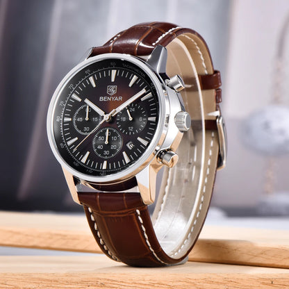 2025 New BENYAR Men's Watches Top Luxury Quartz Wristwatches Chronograph Watch For Man Waterproof Leather Sports Men Gift Clock