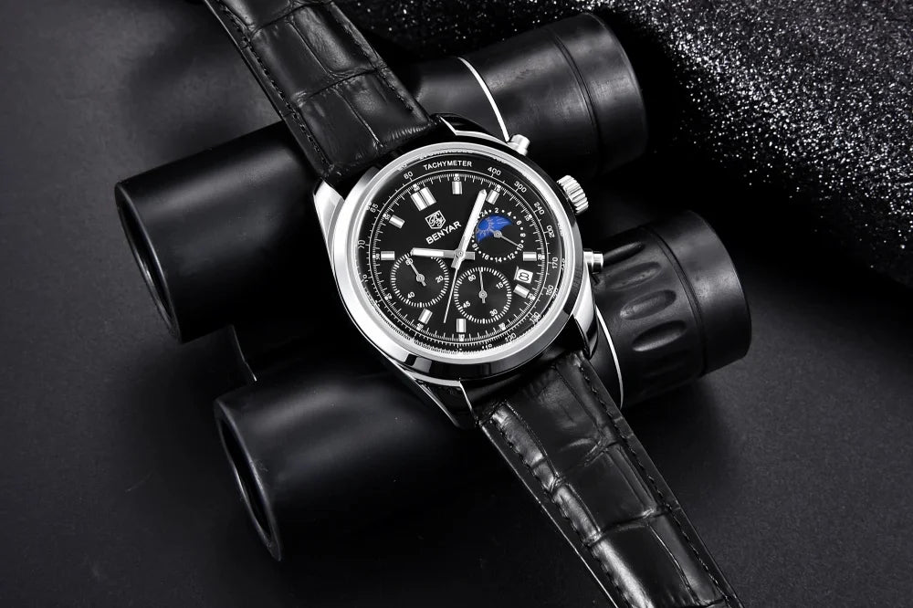 BENYAR New Men Watch 30ATM Waterproof Stainless Steel Quartz Wristwatches Luxury Leather Military Chronograph Watch reloj hombre