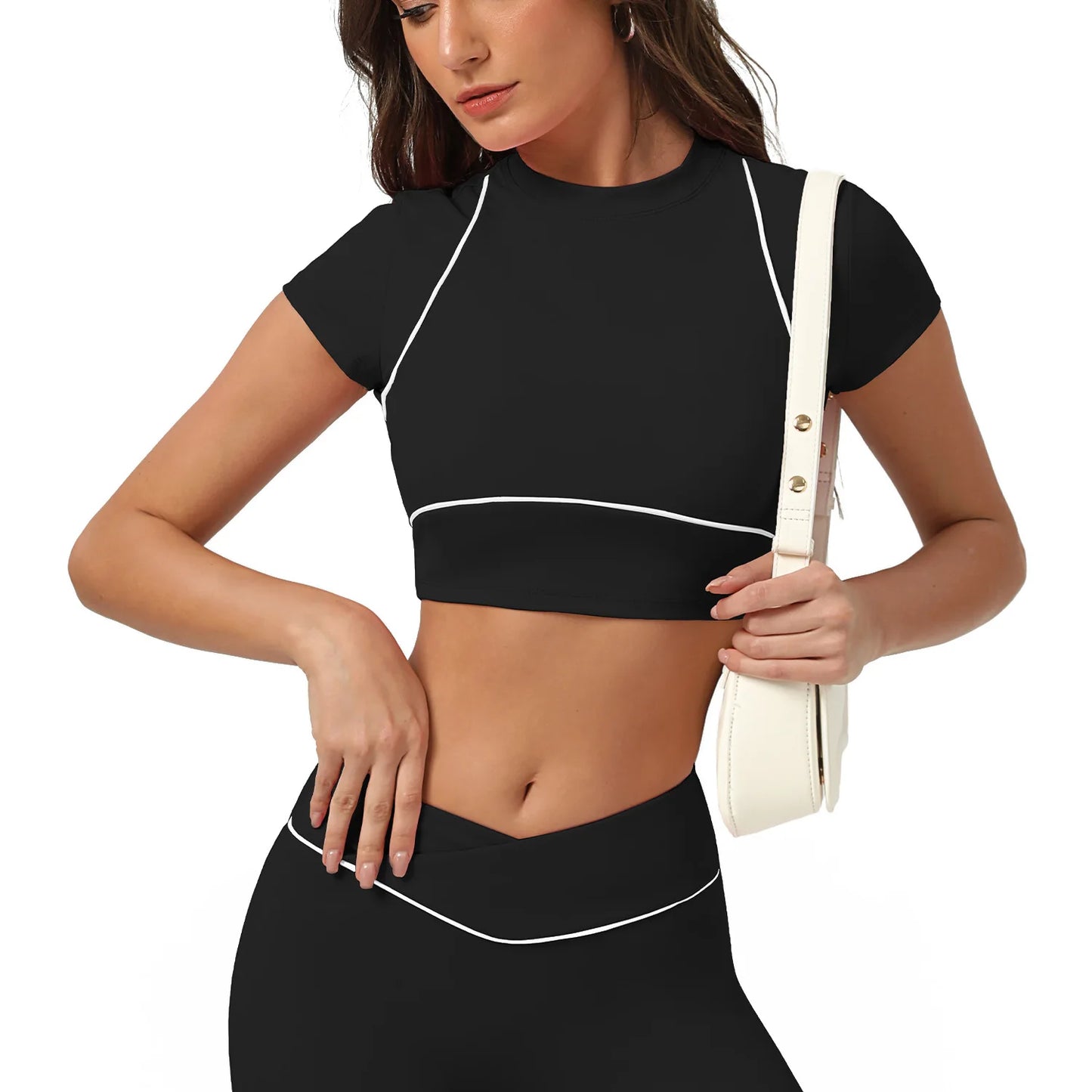 Yoga Top Sport T Shirts Women Fitness Clothes Workout Short-sleeved Crop Top Gym Running Active Wear Push Up Sport Top