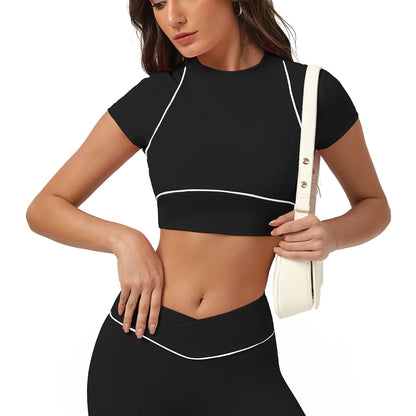 Yoga Top Sport T Shirts Women Fitness Clothes Workout Short-sleeved Crop Top Gym Running Active Wear Push Up Sport Top