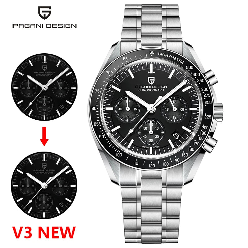 PAGANI DESIGN 2025 New Moon Watch For Men Quartz Multifunction Chronograph Sports Mens Watches Top Brand Luxury Sapphire Mirror