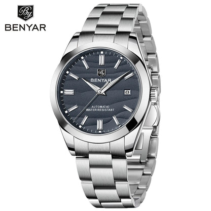 BENYAR 2024 New 40MM Desert Texture Luxury Men's Night Light Stainless Steel Men's Automatic Mechanical Watches BY-5208 Reloj