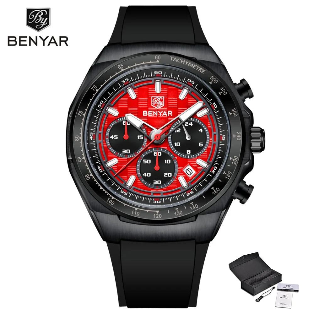 BENYAR 2025 44MM Multi functional Complex Luxury Men Quartz Watches Waterproof Stainless Steel Men Chronograph Gift With Box