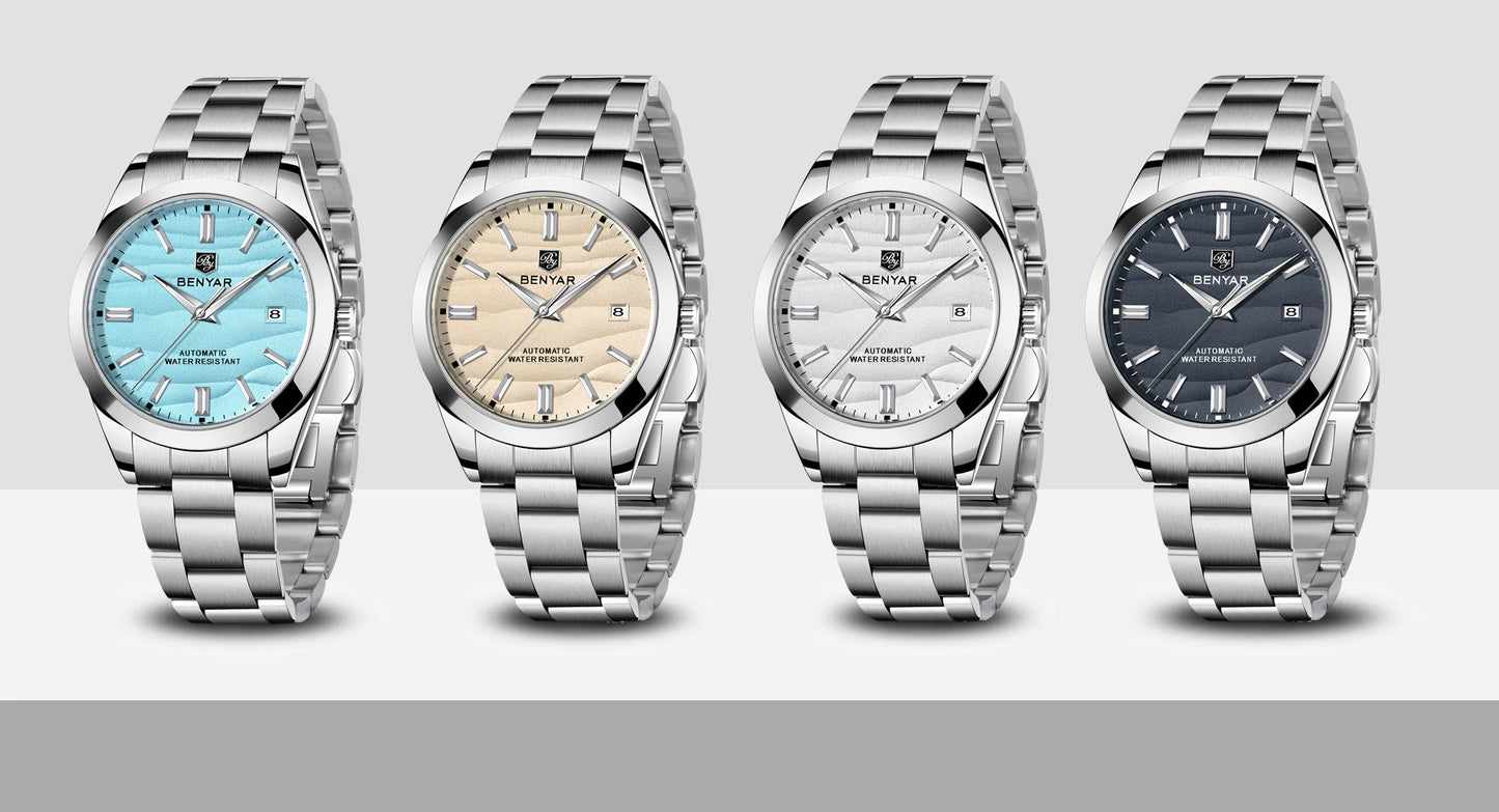 BENYAR 2024 New 40MM Desert Texture Luxury Men's Night Light Stainless Steel Men's Automatic Mechanical Watches BY-5208 Reloj