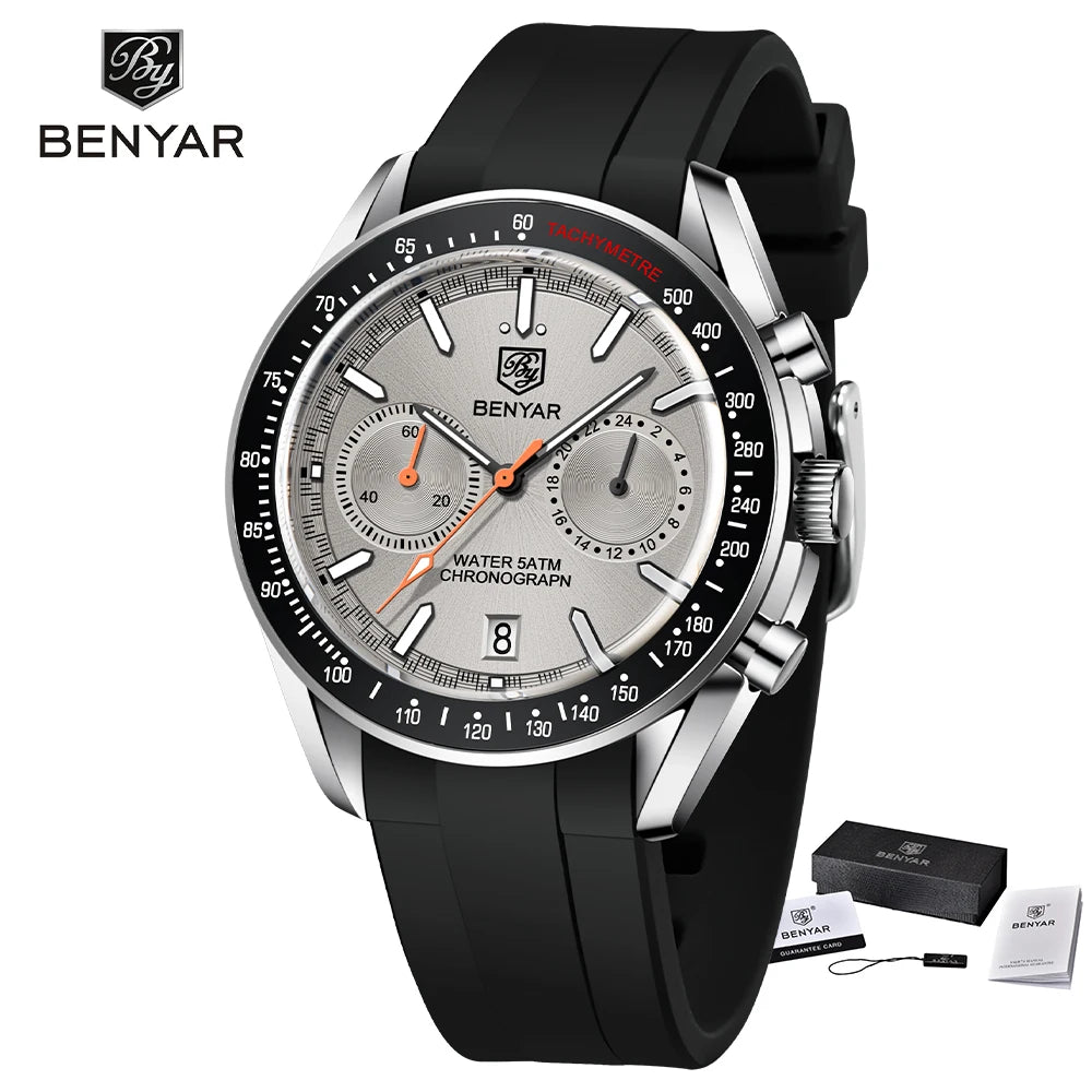 BENYAR Novo Relógio de Pulso de Luxo para Homem com Quartzo, Marca Topo, Resistente à Água até 50M, Bracelete em Aço Inoxidável, Relógio Cronógrafo Casual para Homem