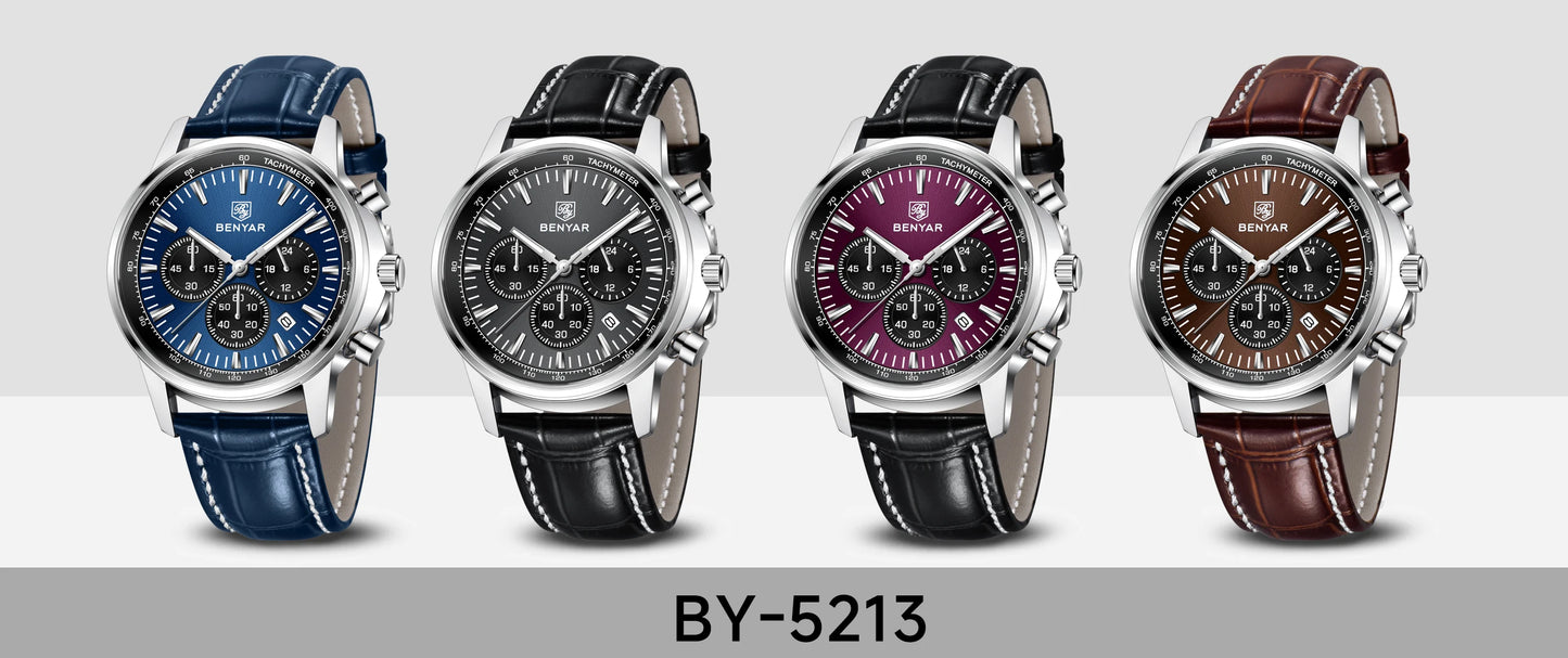 2025 New Men's Watch BENYAR Luxury Quartz Watches For Man Fashion Man Gifts Complete Calendar Top PU Leather Sport Watches Clock